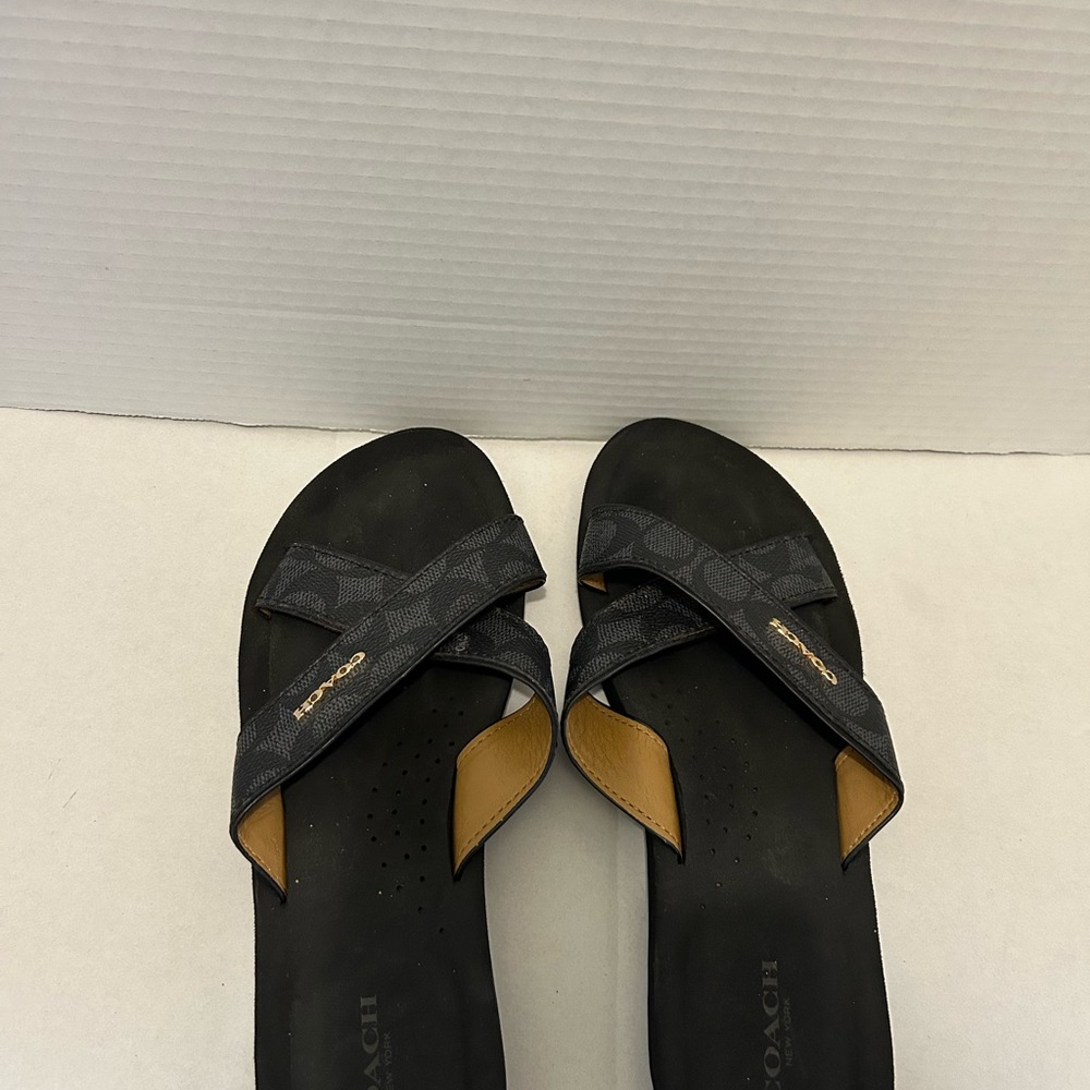 Coach Women's Black & Brown Signature Cross-Strap Slide Sandals - Picture 7 of 9